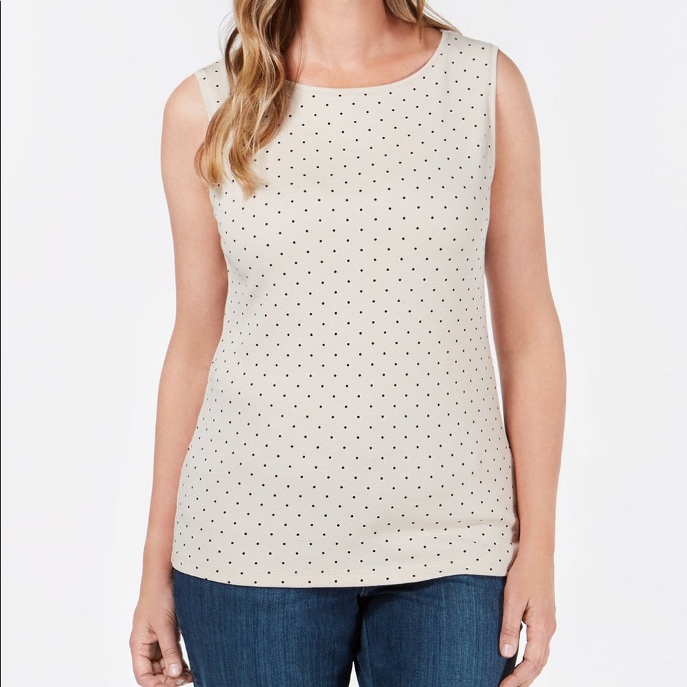 Karen Scott Petite Cotton Dot-Print Boat-Neck Top